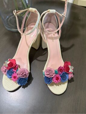 Kate Spade Pink Floral Embellished Ankle-Strap Block Heel Sandals